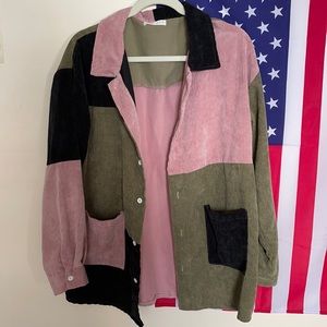 Corduroy Colorblock Button Front Overshirt